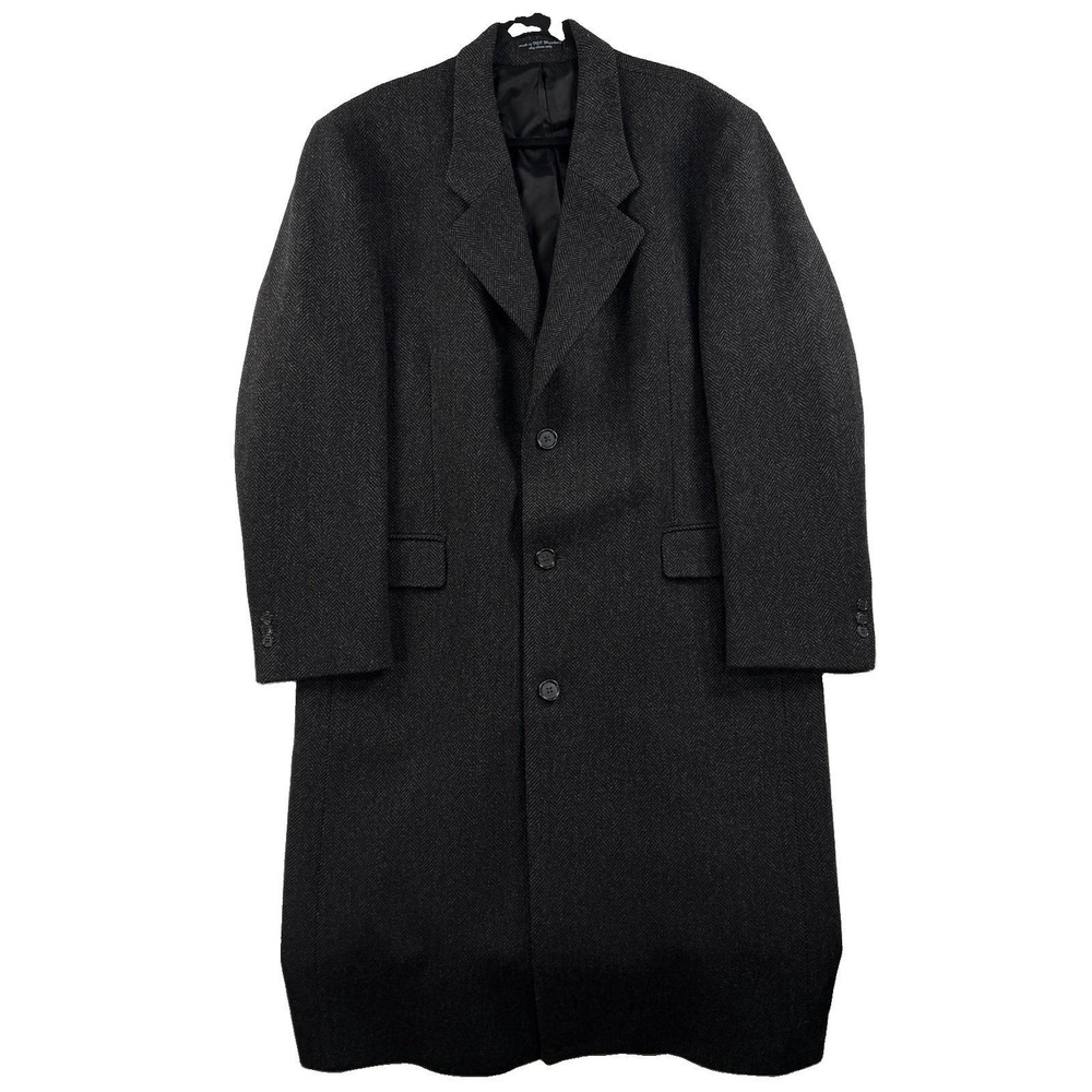 Vtg Tailors Row Wool Coat Mens 42-46R Tweed Herringbone Heavyweight Long Formal